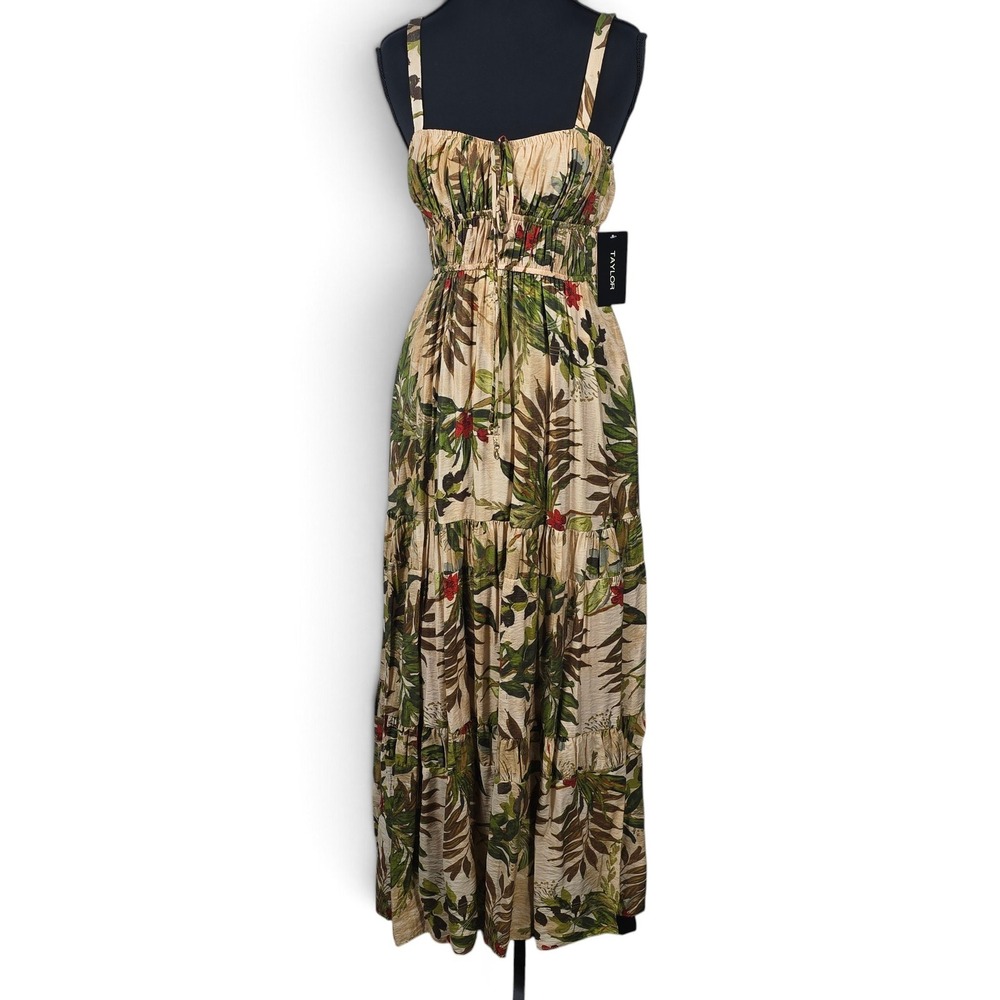Taylor Maxi Dress Women XS Tropical Floral Smocked Tiered Sleeveless NEW Boho